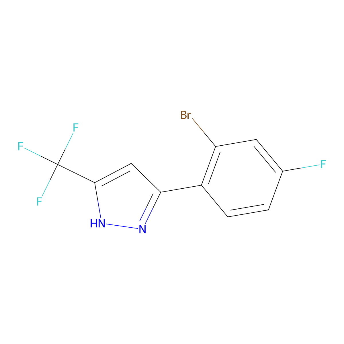 5-(2-Bromo-4-fluorophenyl)-3-(trifluoromethyl)-1H-pyrazole molecular structure, CAS 2236573-61-6