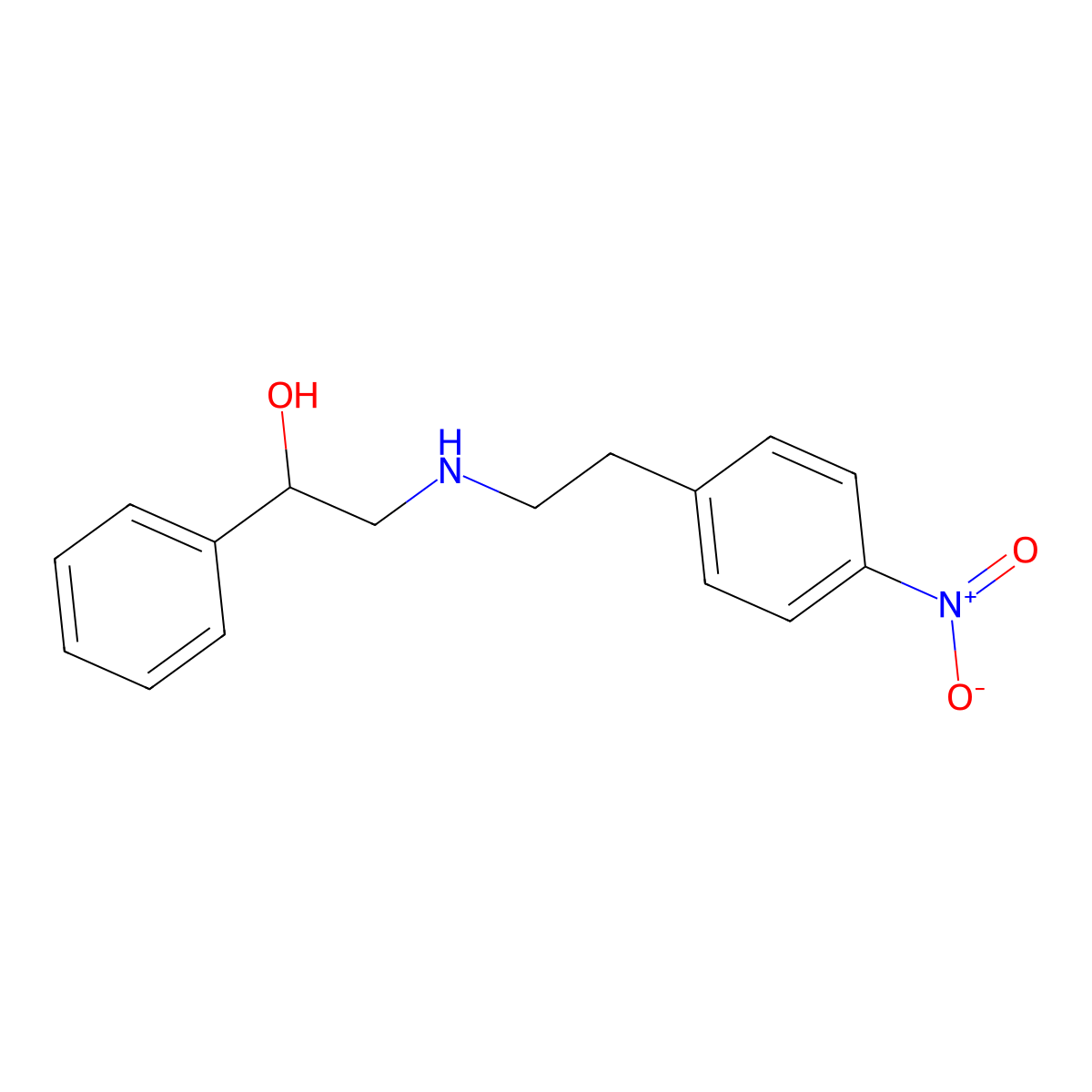 2-((2-(4-Nitrophenyl)-ethyl)amino)-1-phenylethanol, (R)- molecular structure, CAS 223673-34-5