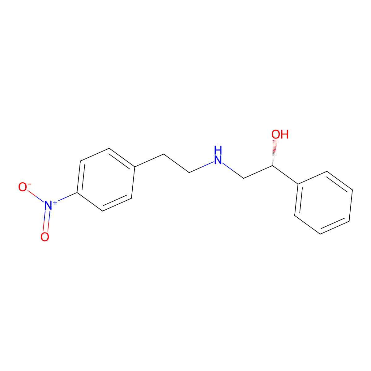 2-((2-(4-Nitrophenyl)-ethyl)amino)-1-phenylethanol, (R)- molecular structure, CAS 223673-34-5