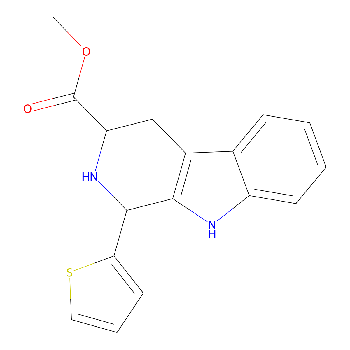 Methyl 1-(thiophen-2-yl)-2,3,4,9-tetrahydro-1H-pyrido[3,4-b]indole-3-carboxylate molecular structure, CAS 223690-86-6