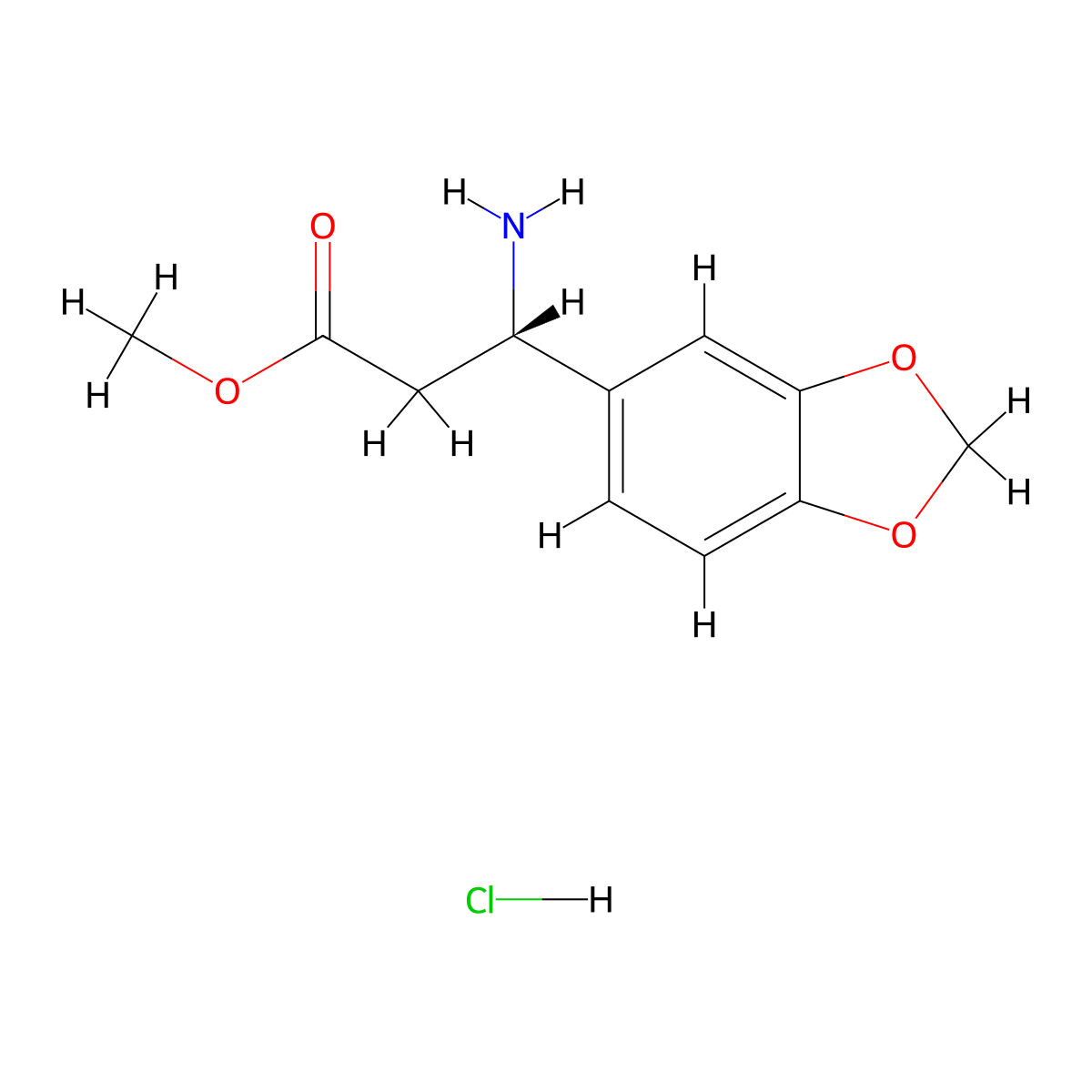 Methyl (S)-3-amino-3-(benzo[d][1,3]dioxol-5-yl)propanoate hydrochloride molecular structure, CAS 223697-48-1