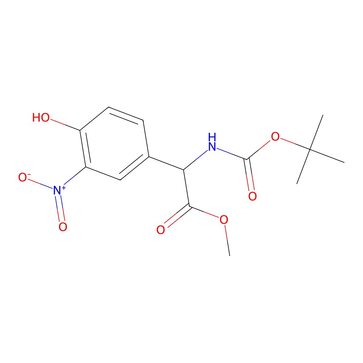MEthyl (2R)-2-{[(tert-butoxy)carbonyl]amino}-2-(4-hydroxy-3-nitrophenyl)acetate molecular structure, CAS 2237216-36-1
