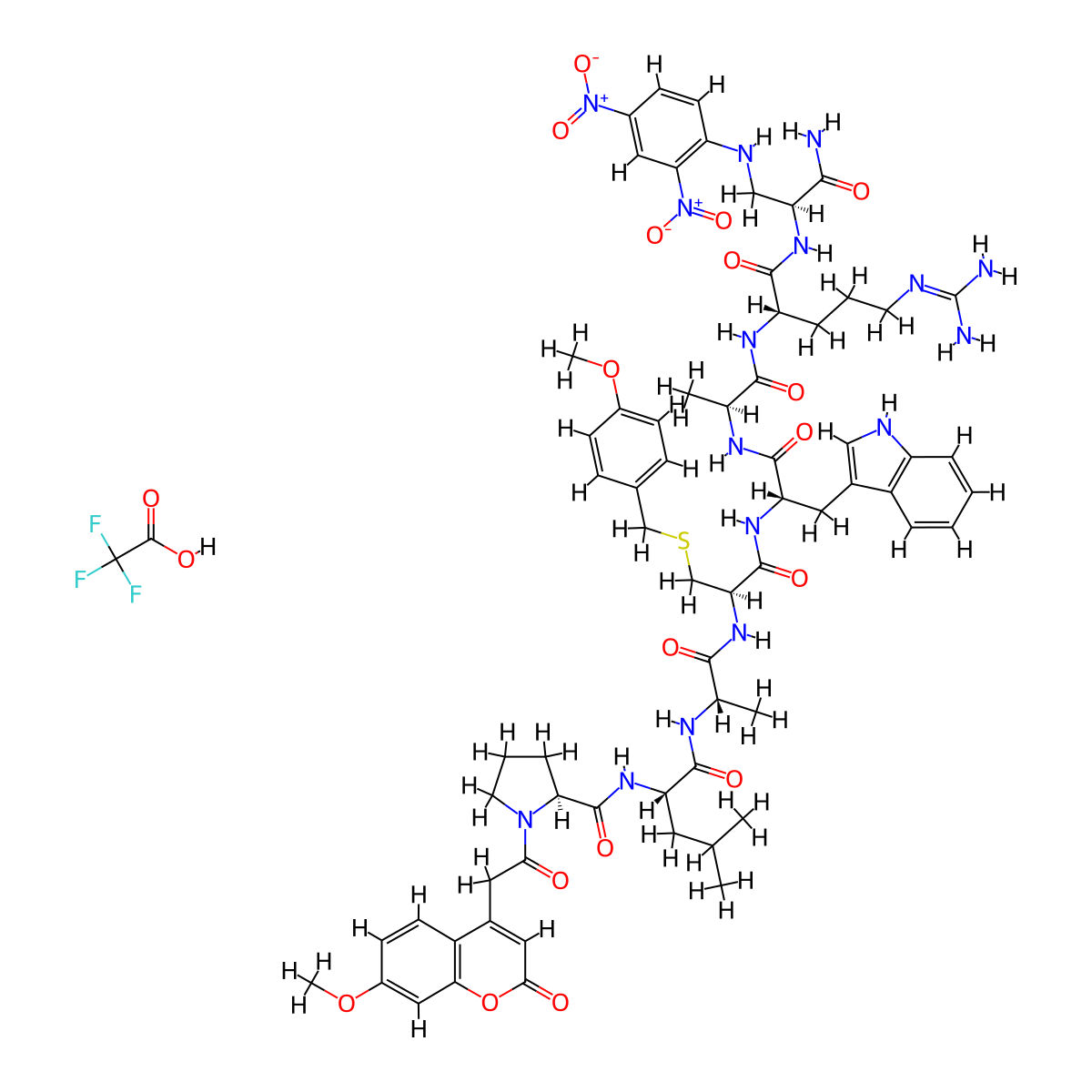 Mca-PLAC(p-OMeBz)-WAR(Dpa)-NH2 (trifluoroacetate salt) molecular structure, CAS 2237216-67-8