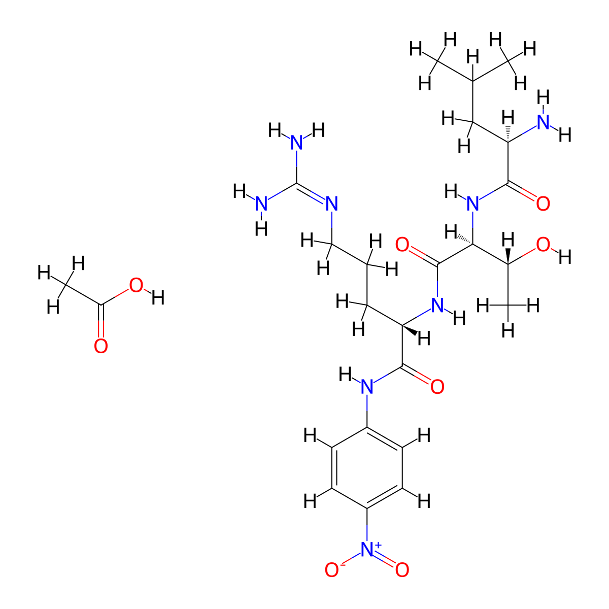 (R)-2-Amino-N-((2S,3R)-1-(((S)-5-guanidino-1-((4-nitrophenyl)amino)-1-oxopentan-2-yl)amino)-3-hydroxy-1-oxobutan-2-yl)-4-methylpentanamide acetate molecular structure, CAS 2237216-71-4