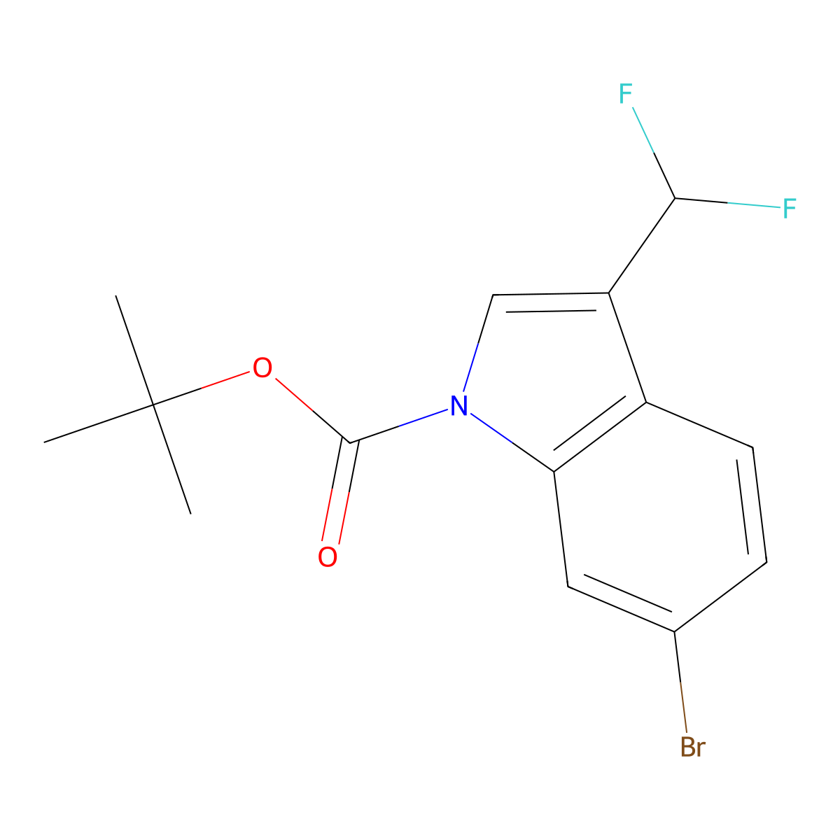 tert-butyl 6-bromo-3-(difluoromethyl)-1H-indole-1-carboxylate molecular structure, CAS 2237235-37-7