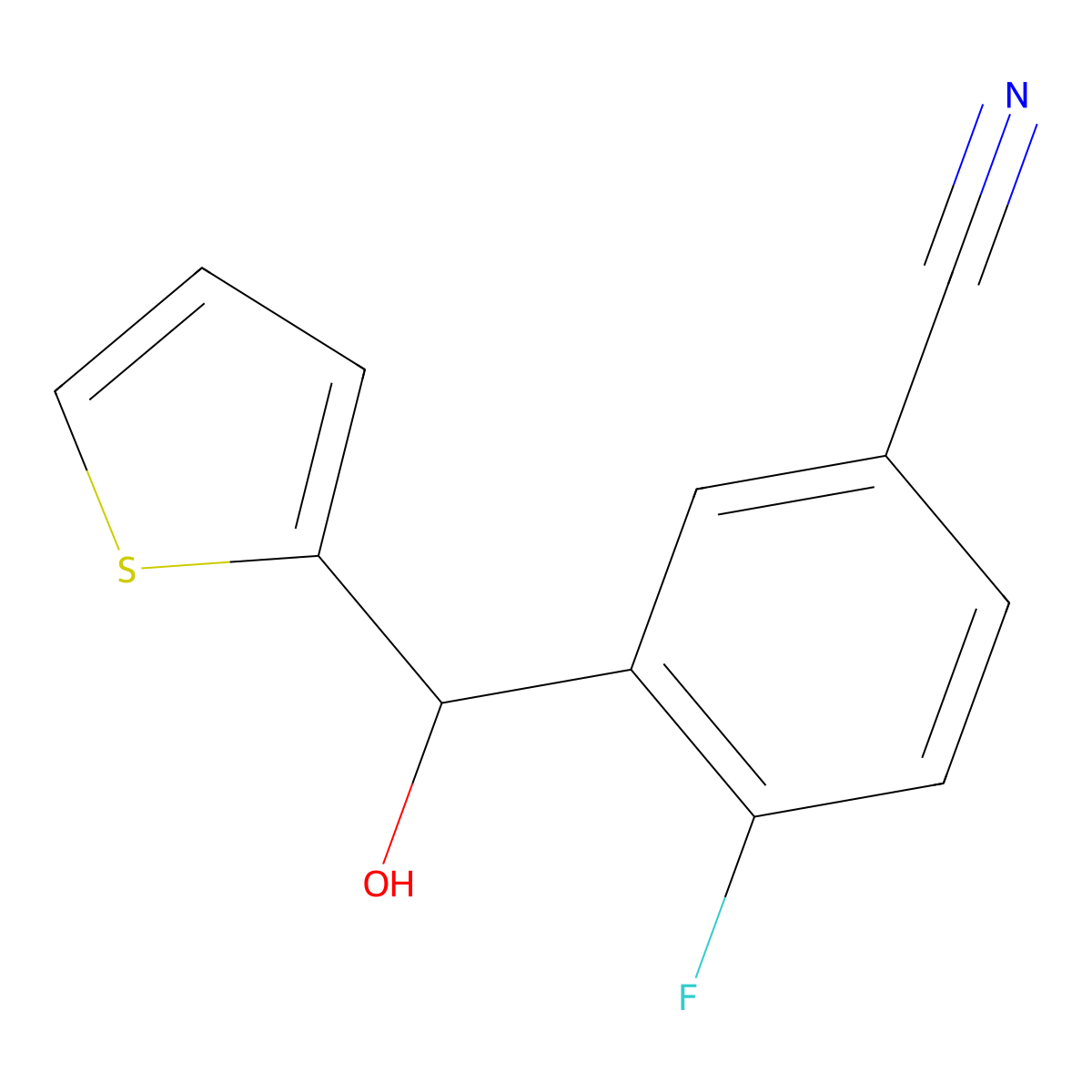 4-Fluoro-3-(hydroxy(thiophen-2-yl)methyl)benZonitrile molecular structure, CAS 2237249-90-8