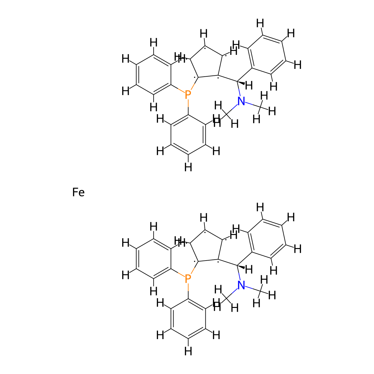(2Rp,2'Rp)-1,1'-Bis[(S)-(dimethylamino)phenylmethyl]-2,2'-bis(diphenylphosphino)ferrocene molecular structure, CAS 223725-09-5