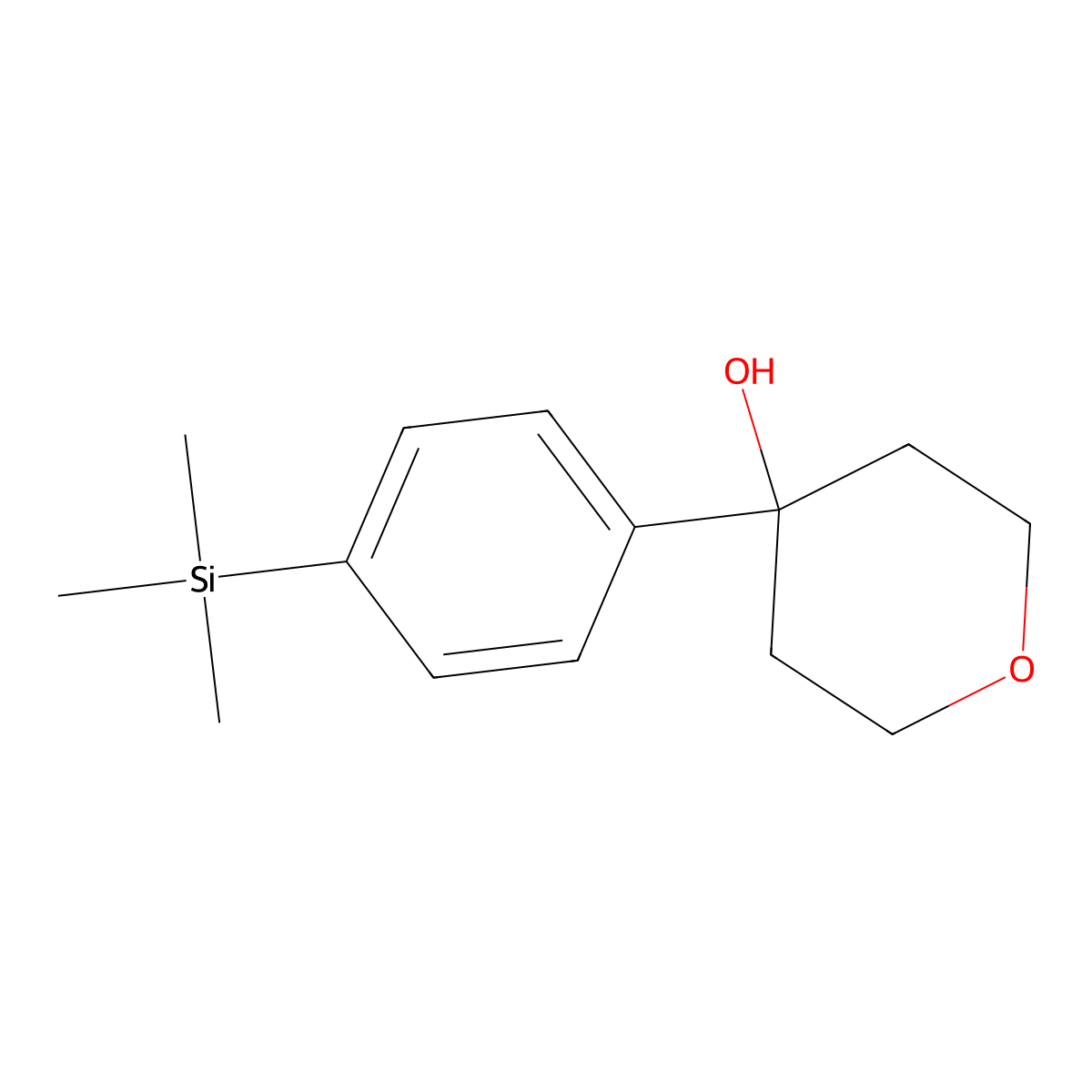 4-(4-(trimethylsilyl)phenyl)tetrahydro-2H-pyran-4-ol molecular structure, CAS 2237250-18-7