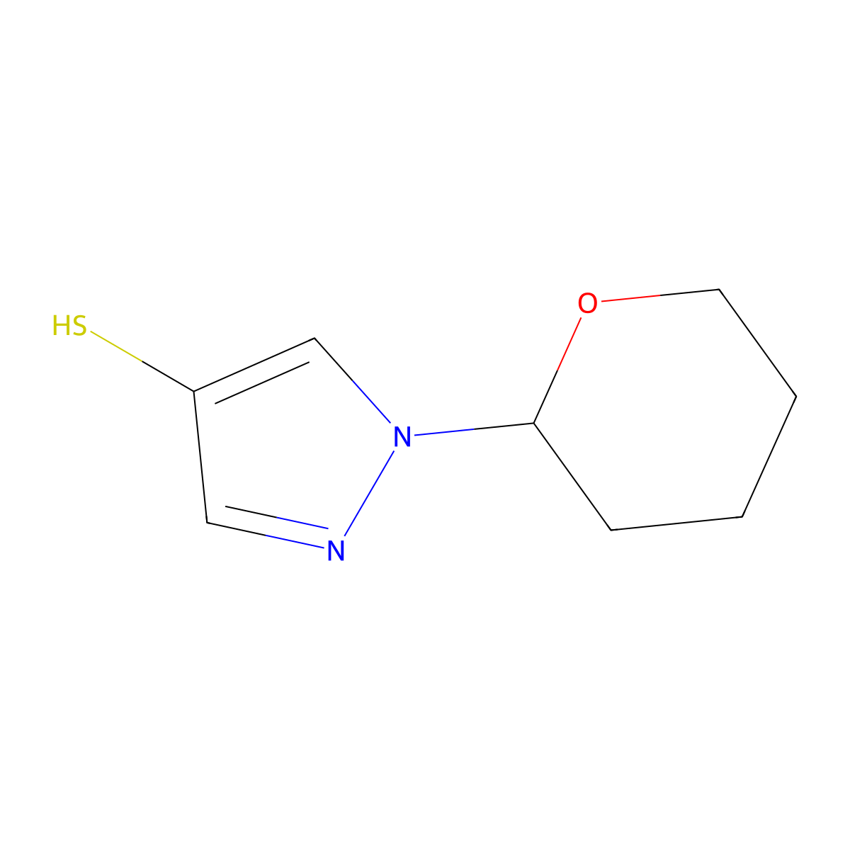 1-(Oxan-2-yl)pyrazole-4-thiol molecular structure, CAS 2237274-74-5