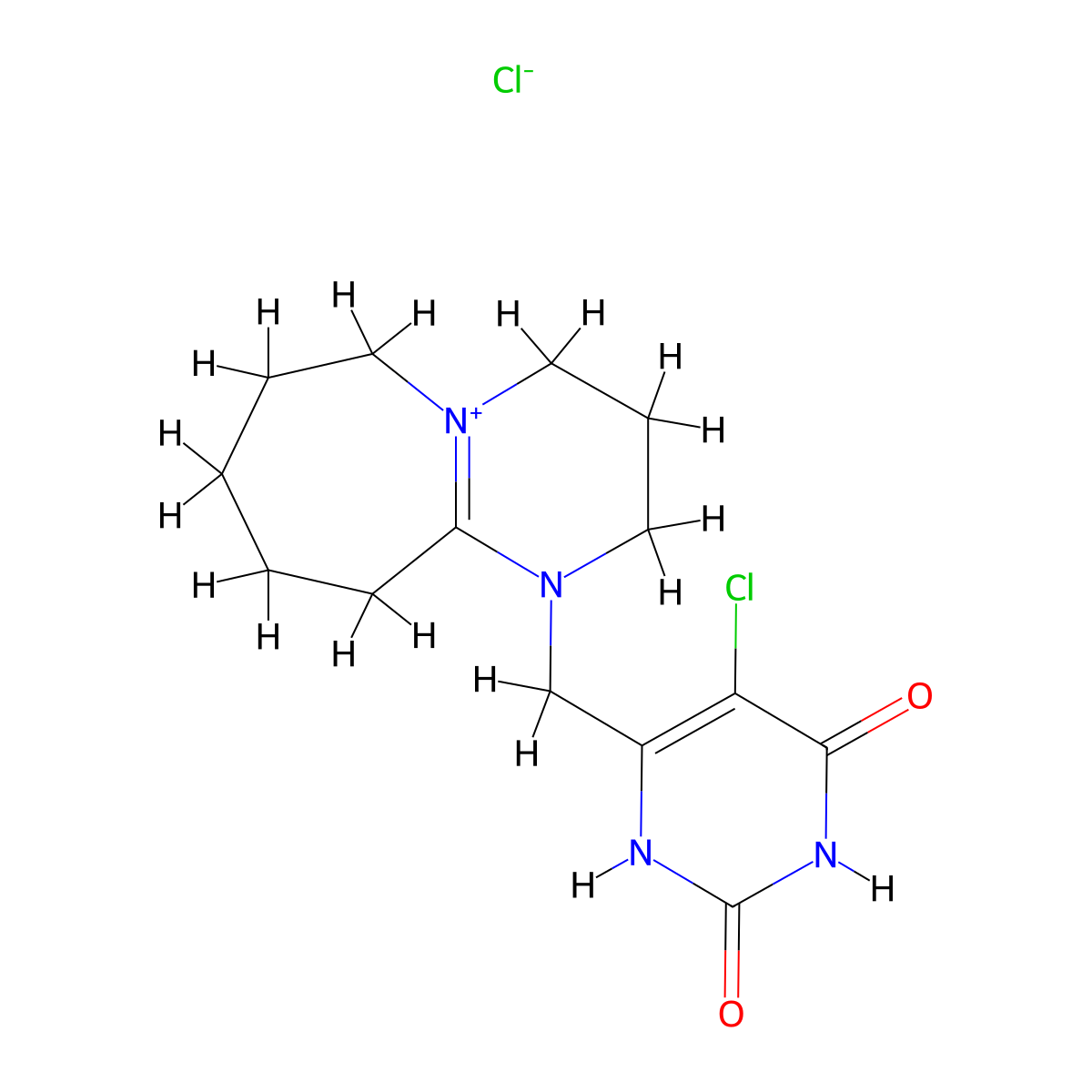 1-((5-Chloro-2,6-dioxo-1,2,3,6-tetrahydropyrimidin-4-YL)methyl)-2,3,4,6,7,8,9,10-octahydropyrimido[1,2-A]azepin-1-ium chloride molecular structure, CAS 2237295-98-4