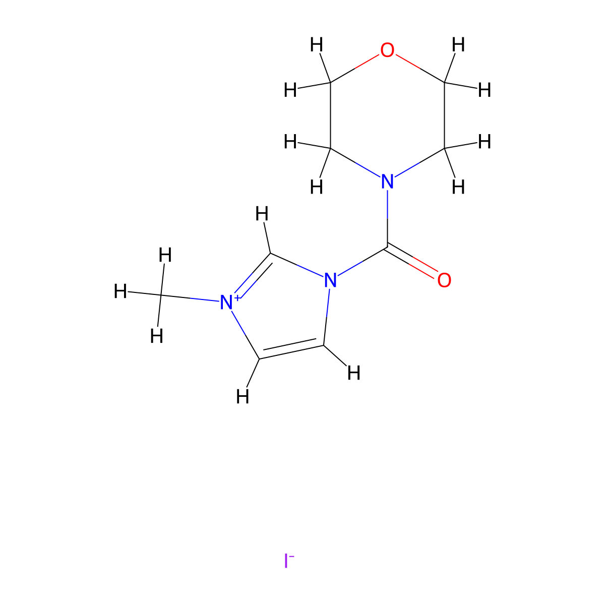 3-methyl-1-(morpholine-4-carbonyl)-1H-imidazol-3-ium iodide molecular structure, CAS 223762-21-8