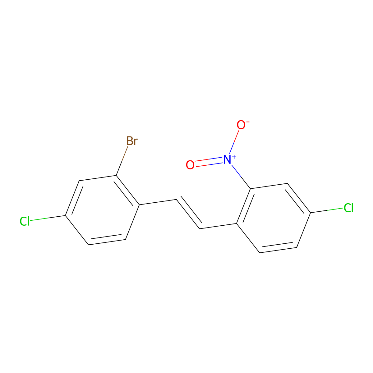 (E)-2-bromo-4-chloro-1-(4-chloro-2-nitrostyryl)benzene molecular structure, CAS 223787-50-6