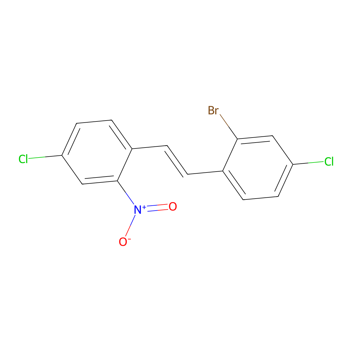 (E)-2-bromo-4-chloro-1-(4-chloro-2-nitrostyryl)benzene molecular structure, CAS 223787-50-6