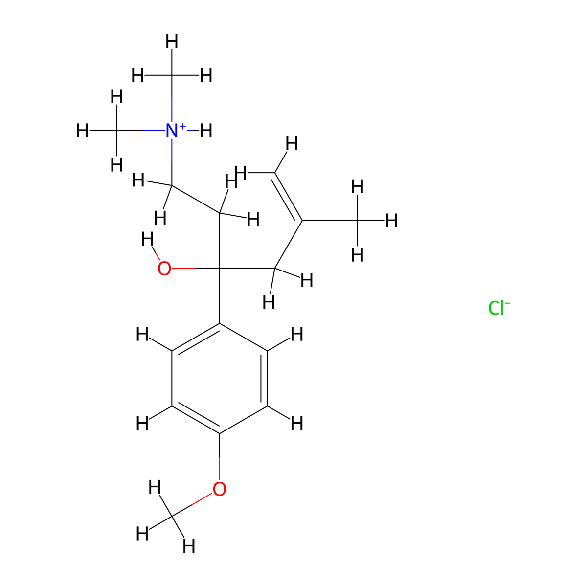 1-(Dimethylamino)-3-(4-methoxyphenyl)-5-methylhex-5-en-3-ol--hydrogen chloride (1/1) molecular structure, CAS 2238-81-5