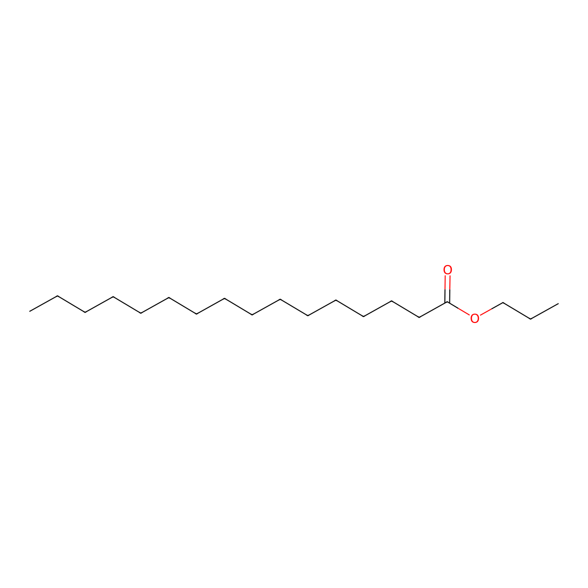 Propyl palmitate molecular structure, CAS 2239-78-3