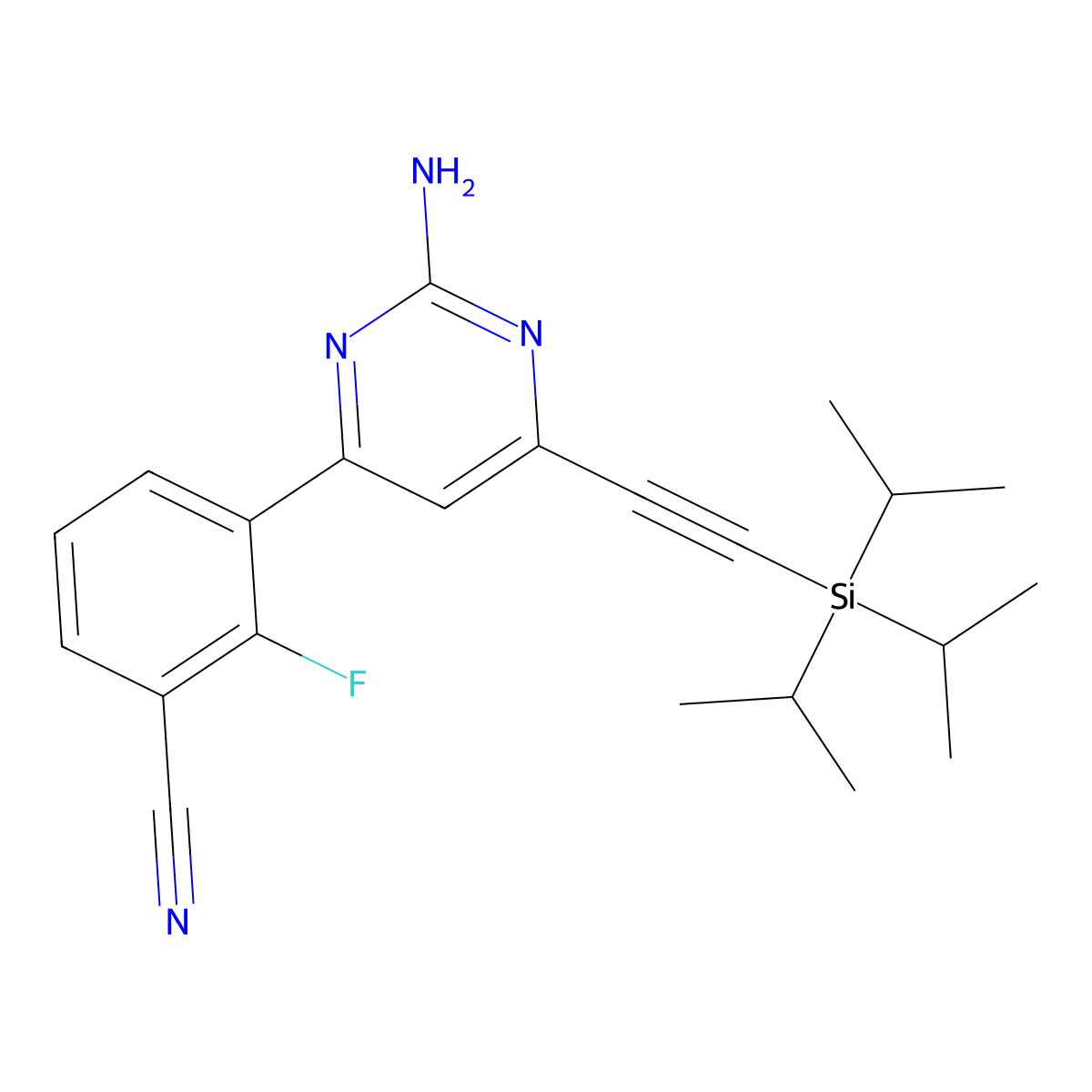 3-(2-Amino-6-((triisopropylsilyl)ethynyl)pyrimidin-4-yl)-2-fluorobenzonitrile molecular structure, CAS 2239278-10-3