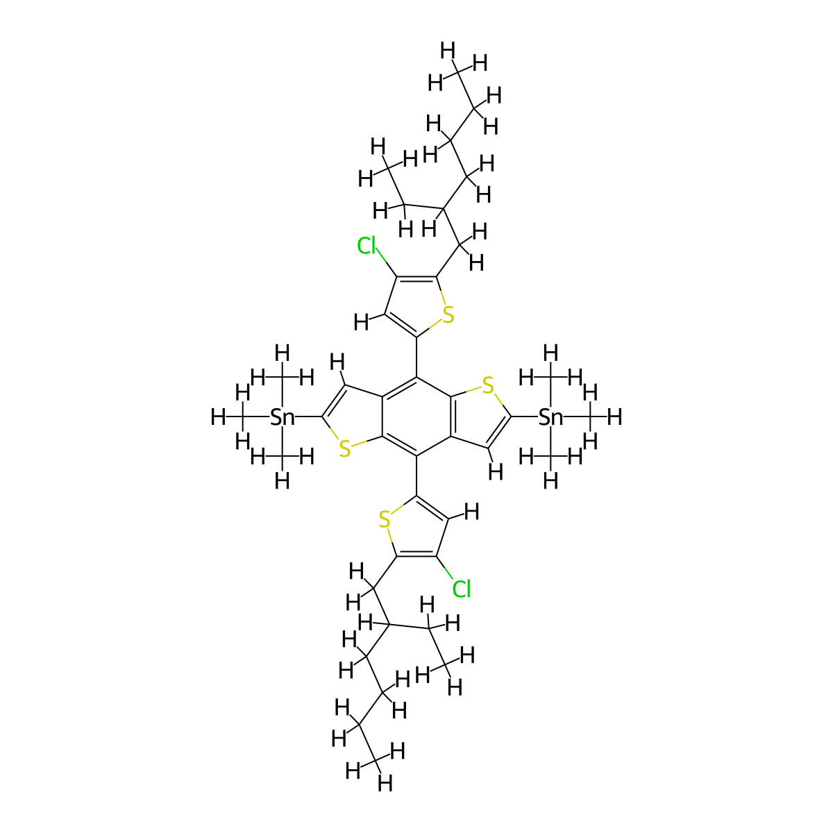 2,6-Bis(trimethytin)-4,8-bis(5-(2-ethylhexyl)-4-chlorothiophen-2-yl)benzo(1,2-b:4,5-b')dithiophene molecular structure, CAS 2239295-69-1
