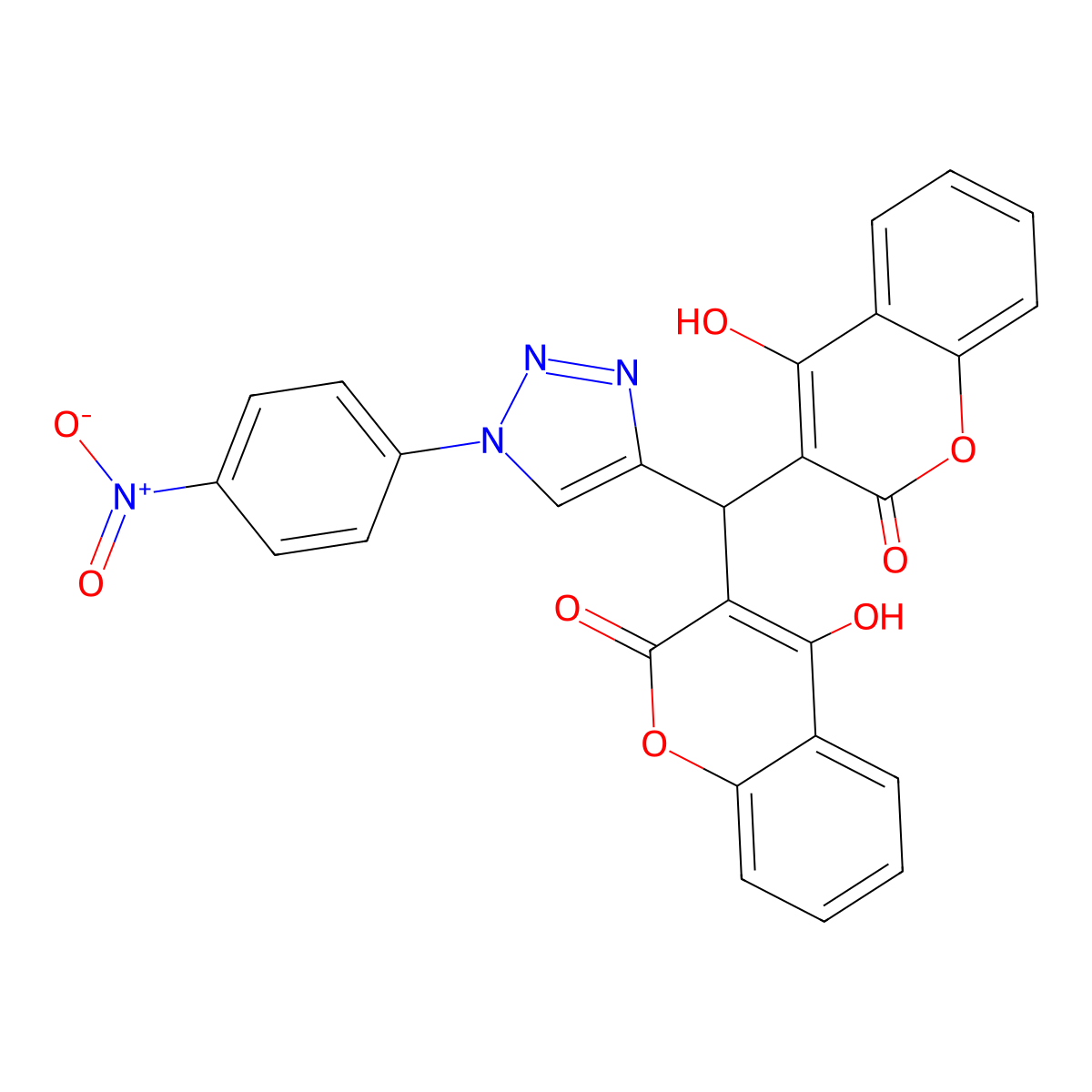 3,3'-((1-(4-Nitrophenyl)-1h-1,2,3-triazol-4-yl)methylene)bis(4-hydroxy-2h-chromen-2-one) molecular structure, CAS 2239318-48-8