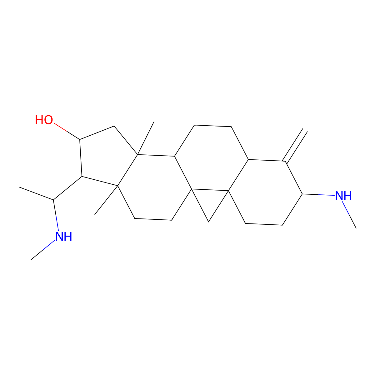 (3beta,5alpha,16alpha,20S)-14-Methyl-3,20-bis(methylamino)-4-methylene-9,19-cyclopregnan-16-ol molecular structure, CAS 2241-90-9