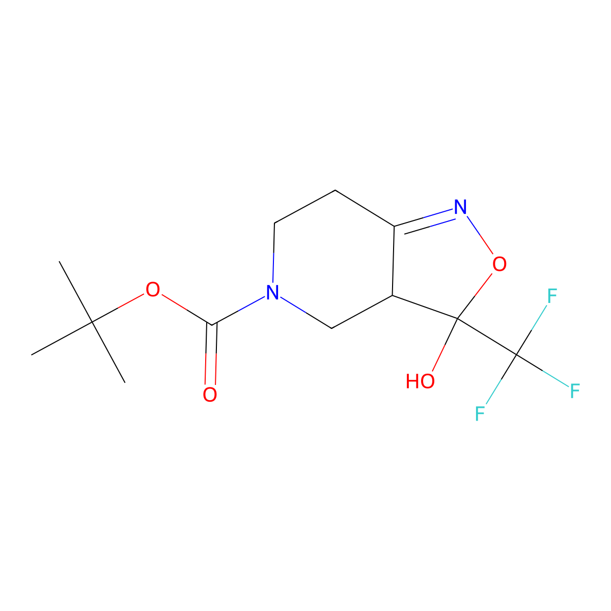 tert-butyl 3-hydroxy-3-(trifluoromethyl)-3H,3aH,4H,5H,6H,7H-[1,2]oxazolo[4,3-c]pyridine-5-carboxylate molecular structure, CAS 2241014-10-6