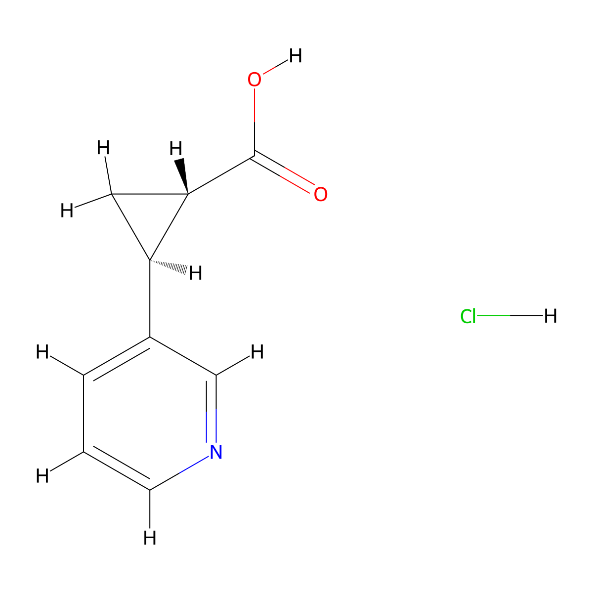 (1S,2S)-2-(pyridin-3-yl)cyclopropane-1-carboxylicacidhydrochloride molecular structure, CAS 2241028-23-7