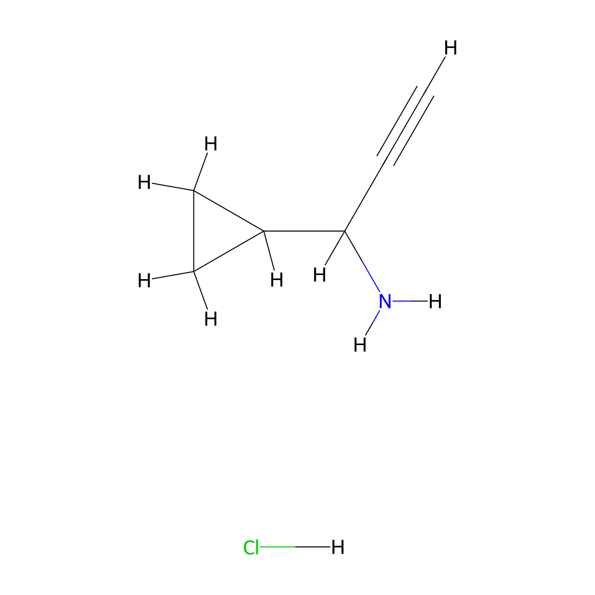 1-Cyclopropylprop-2-yn-1-amine hydrochloride molecular structure, CAS 2241053-20-1