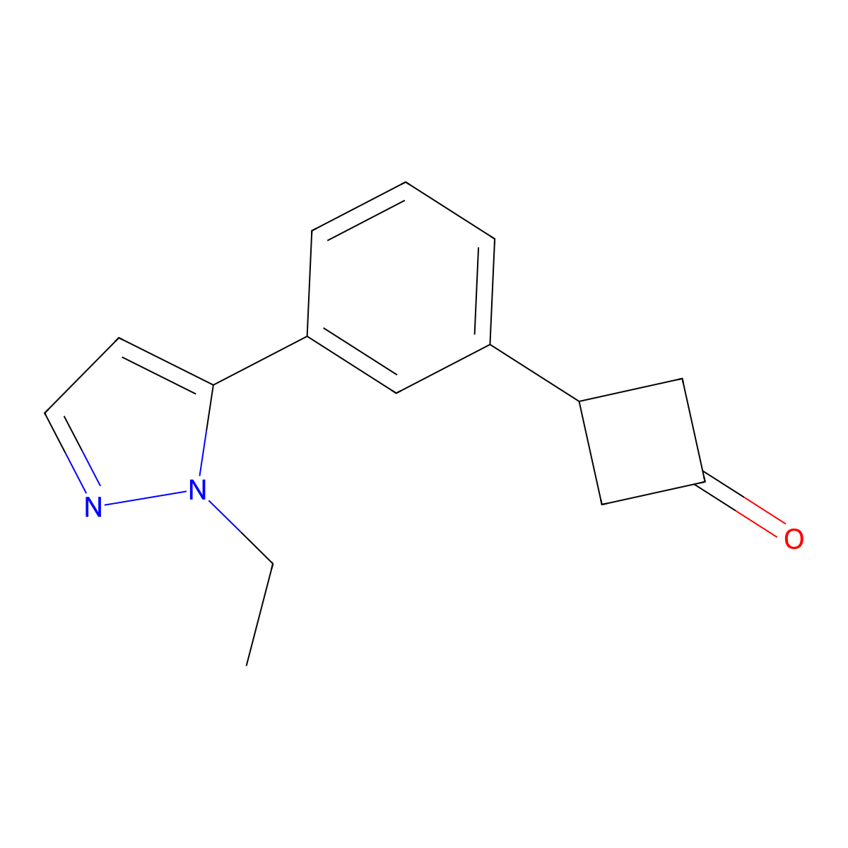 3-[3-(1-ethyl-1H-pyrazol-5-yl)phenyl]cyclobutan-1-one molecular structure, CAS 2241127-95-5