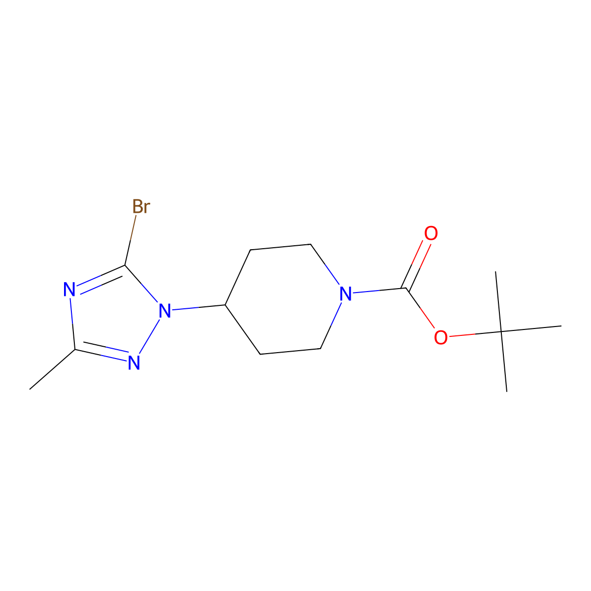 tert-butyl 4-(5-bromo-3-methyl-1H-1,2,4-triazol-1-yl)piperidine-1-carboxylate molecular structure, CAS 2241127-98-8