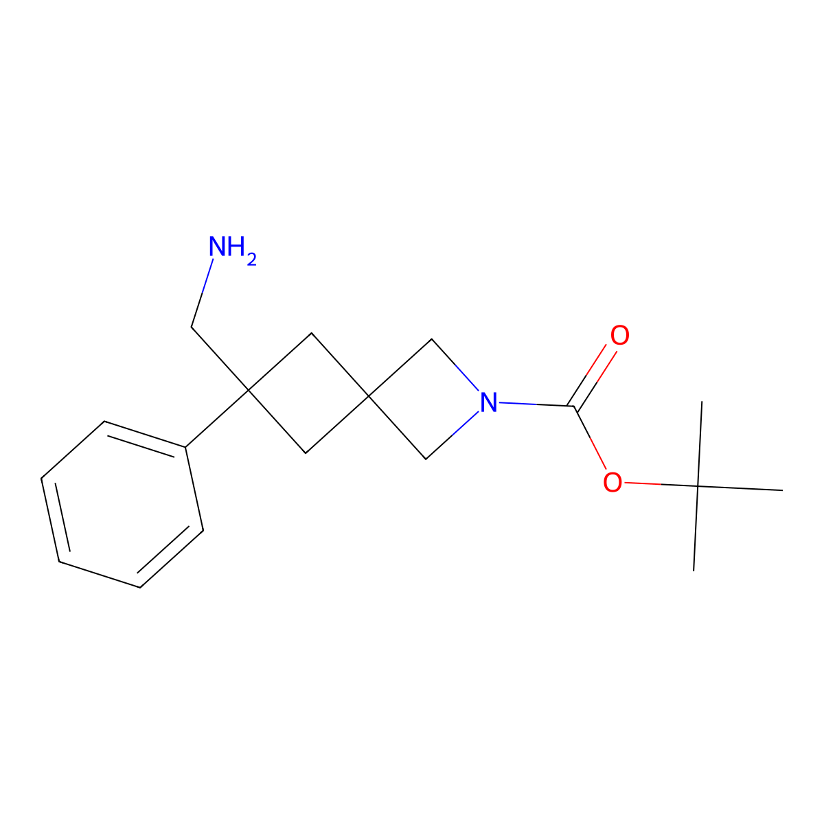 Tert-butyl 6-(aminomethyl)-6-phenyl-2-azaspiro[3.3]heptane-2-carboxylate molecular structure, CAS 2241128-22-1