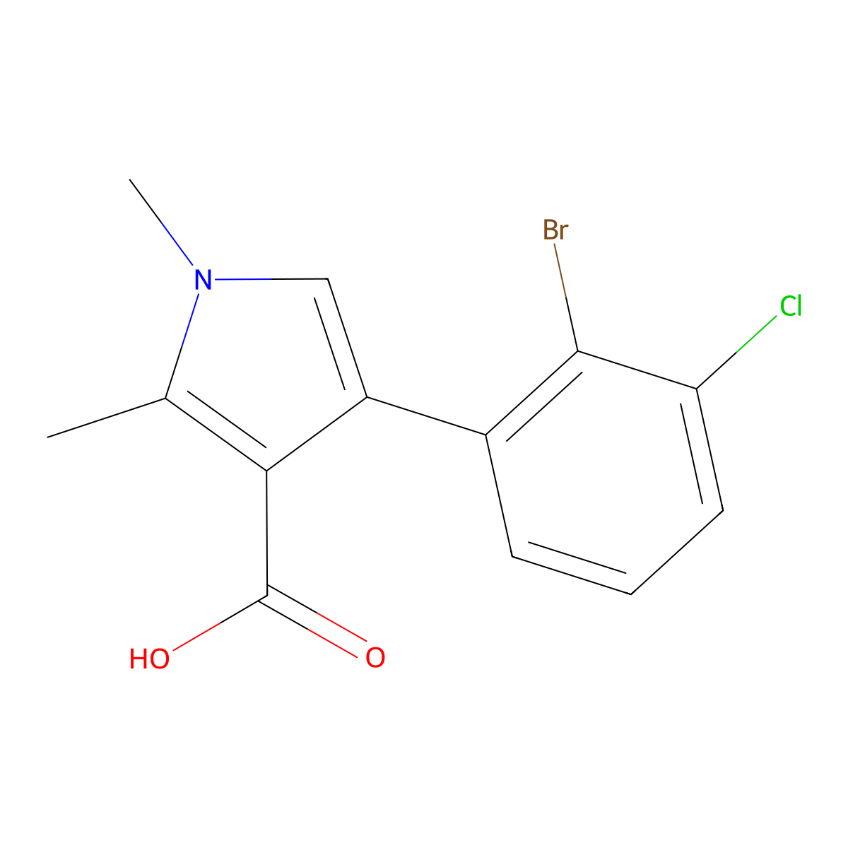 4-(2-Bromo-3-chlorophenyl)-1,2-dimethylpyrrole-3-carboxylic acid molecular structure, CAS 2241128-26-5