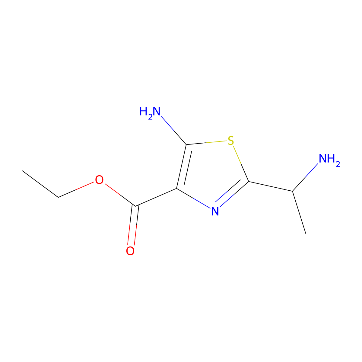 Ethyl 5-amino-2-(1-aminoethyl)-1,3-thiazole-4-carboxylate molecular structure, CAS 2241128-28-7