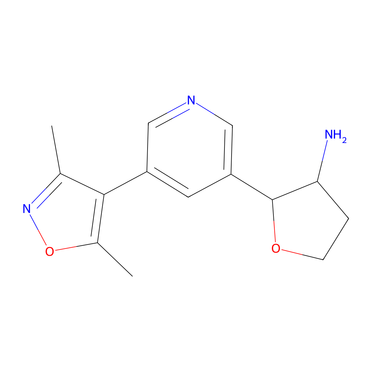 rac-(2R,3S)-2-[5-(3,5-dimethyl-1,2-oxazol-4-yl)pyridin-3-yl]oxolan-3-amine molecular structure, CAS 2241128-36-7