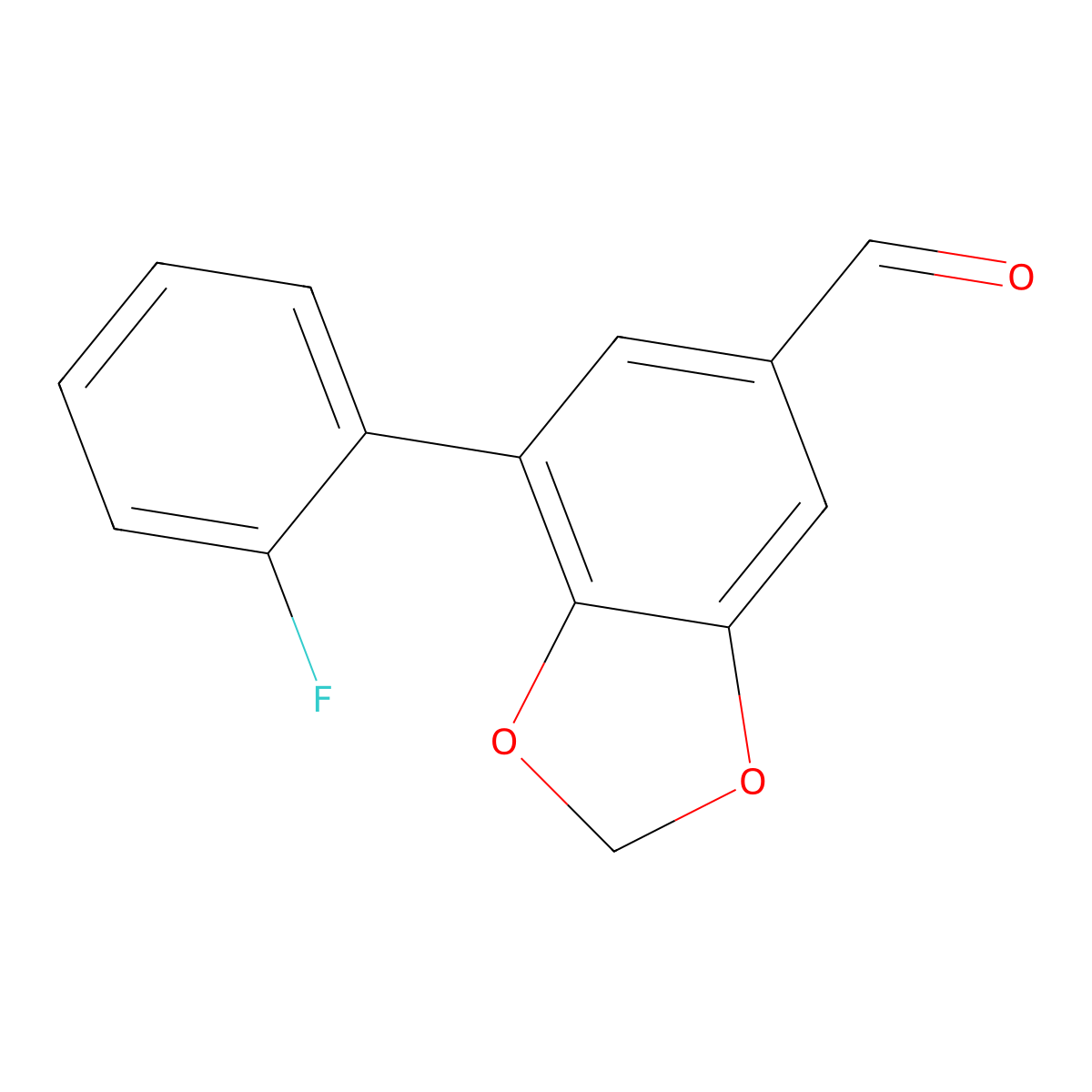 7-(2-Fluorophenyl)-1,3-dioxaindane-5-carbaldehyde molecular structure, CAS 2241128-44-7