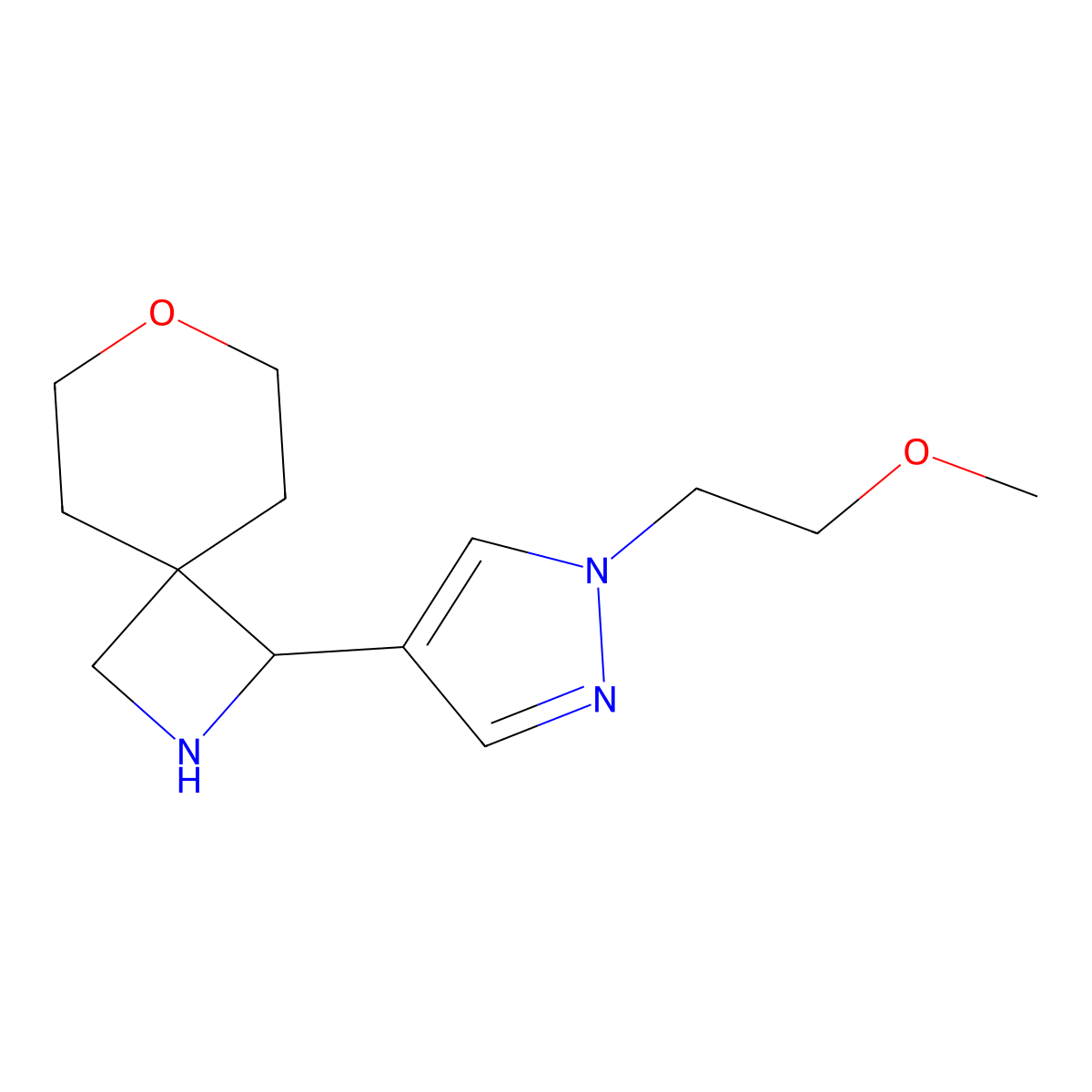 1-[1-(2-methoxyethyl)-1H-pyrazol-4-yl]-7-oxa-2-azaspiro[3.5]nonane molecular structure, CAS 2241128-45-8