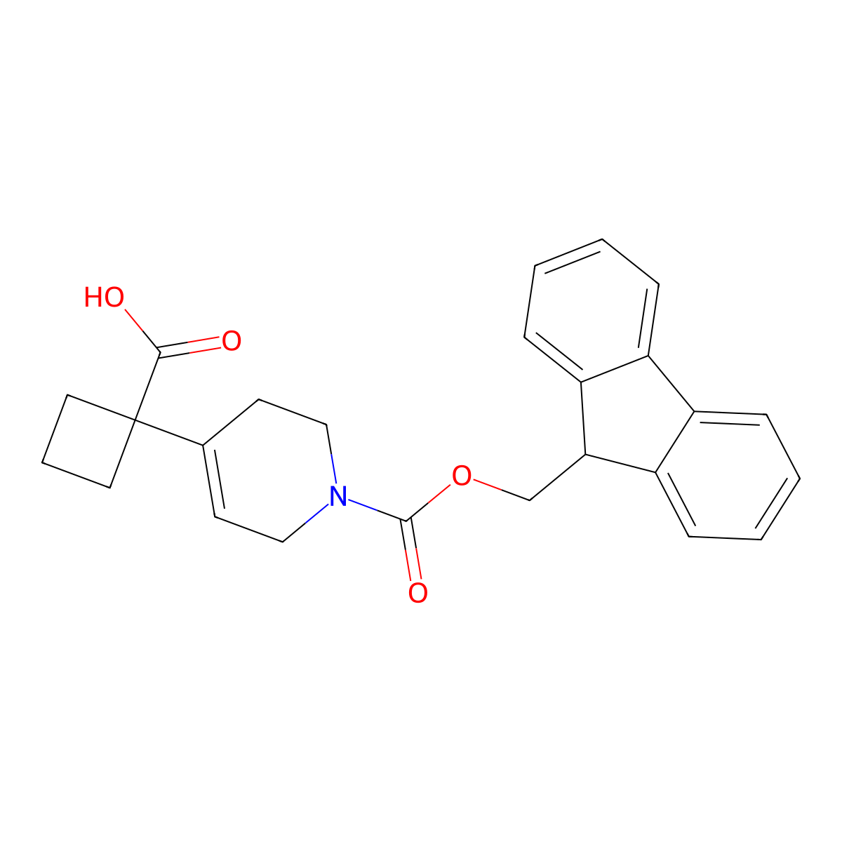 1-(1-{[(9H-fluoren-9-yl)methoxy]carbonyl}-1,2,3,6-tetrahydropyridin-4-yl)cyclobutane-1-carboxylic acid molecular structure, CAS 2241128-50-5
