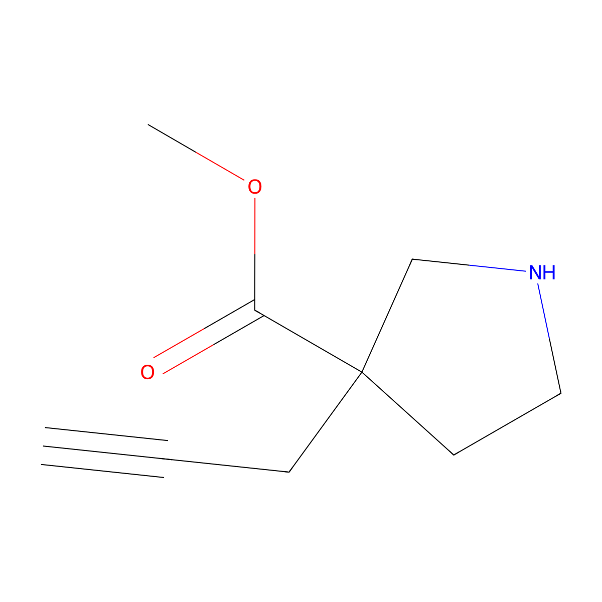 Methyl 3-(prop-2-yn-1-yl)pyrrolidine-3-carboxylate molecular structure, CAS 2241128-55-0