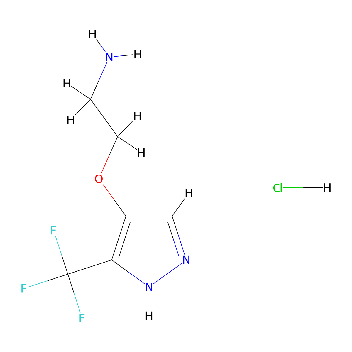 2-{[3-(trifluoromethyl)-1H-pyrazol-4-yl]oxy}ethan-1-amine hydrochloride molecular structure, CAS 2241128-56-1