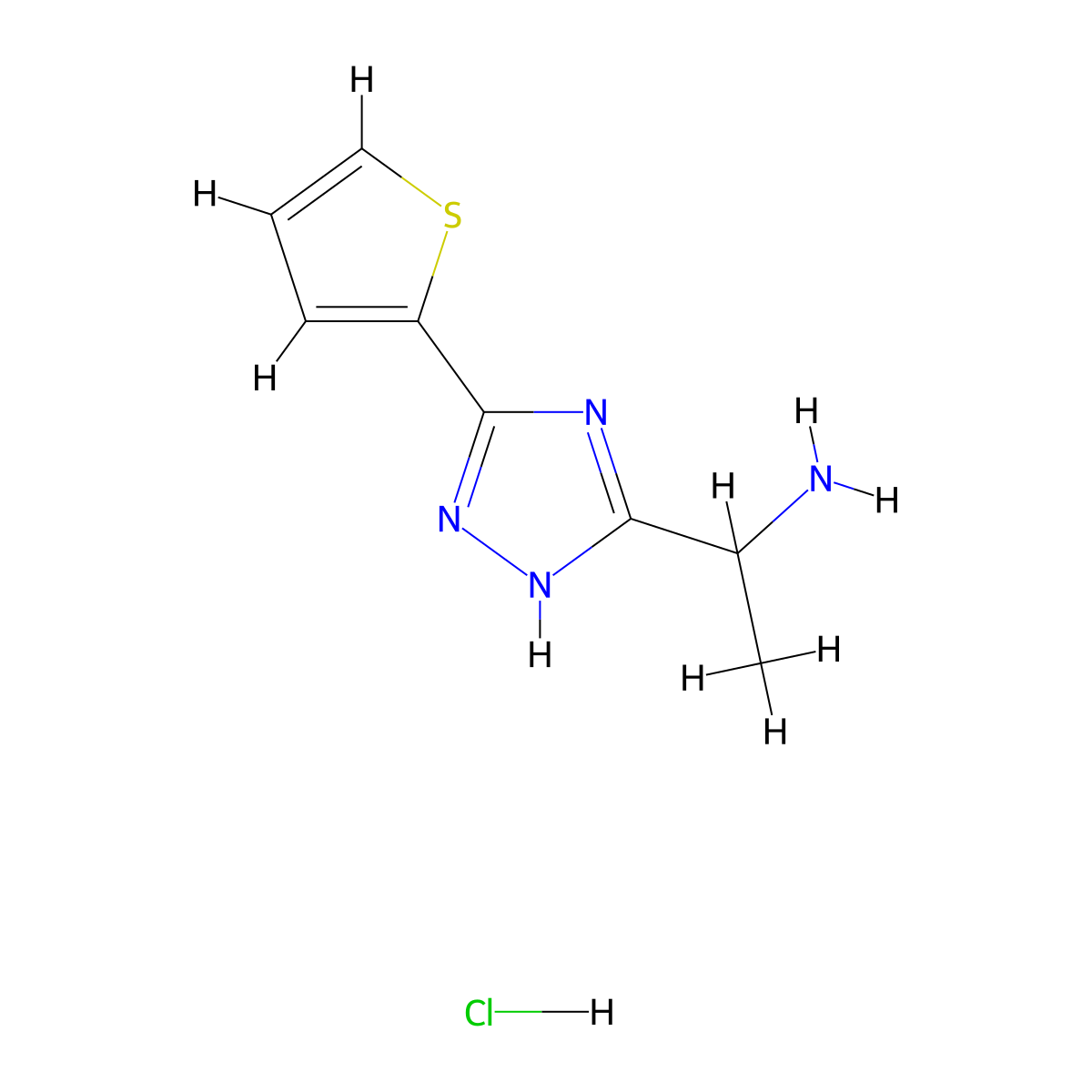 1-[5-(thiophen-2-yl)-1H-1,2,4-triazol-3-yl]ethan-1-amine hydrochloride molecular structure, CAS 2241128-77-6