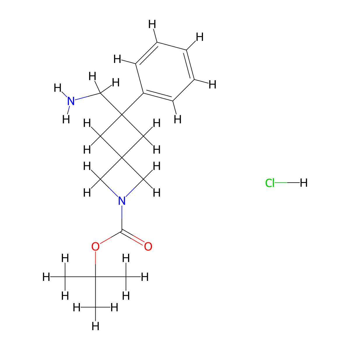 Tert-butyl 6-(aminomethyl)-6-phenyl-2-azaspiro(3.3)heptane-2-carboxylate hydrochloride molecular structure, CAS 2241128-81-2