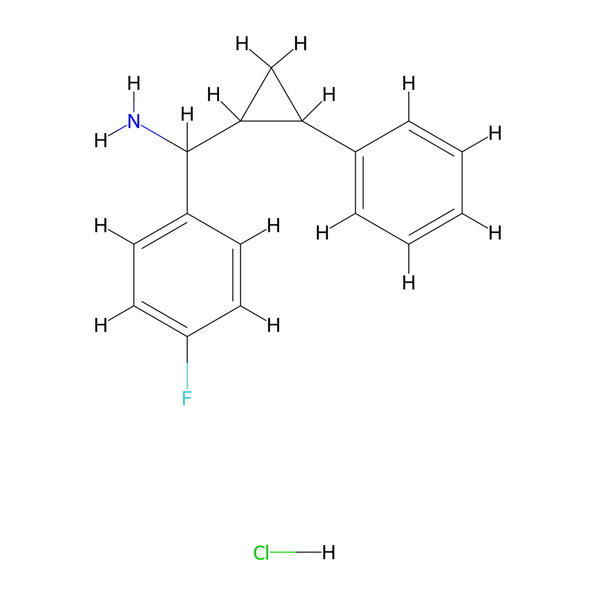 (4-Fluorophenyl)(2-phenylcyclopropyl)methanamine hydrochloride molecular structure, CAS 2241129-00-8