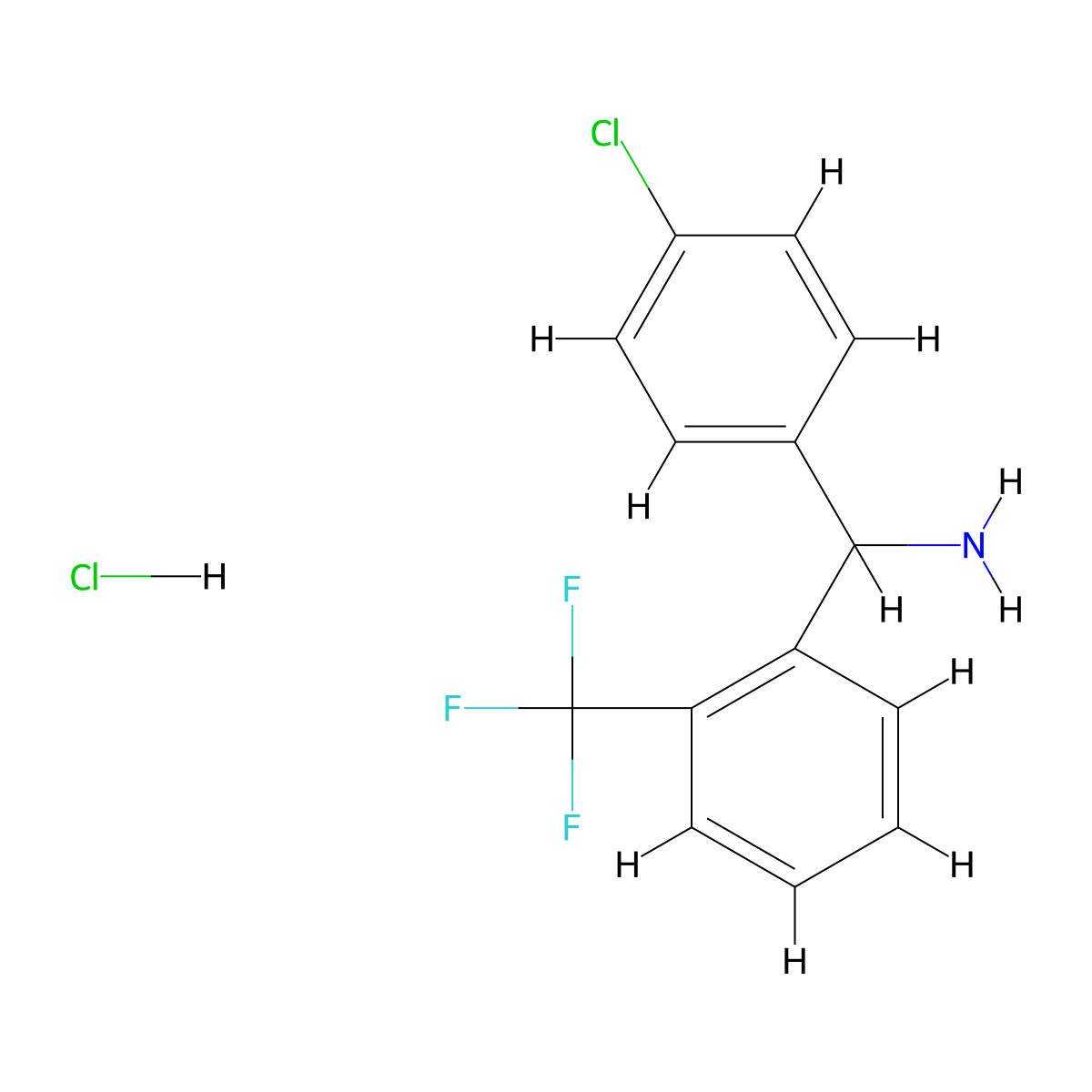 (4-Chlorophenyl)[2-(trifluoromethyl)phenyl]methanamine hydrochloride molecular structure, CAS 2241129-12-2