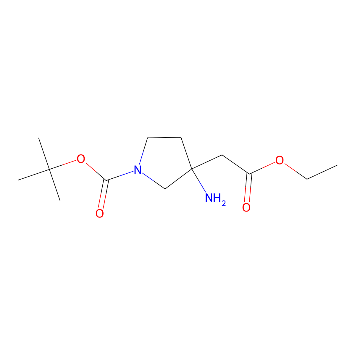 Tert-butyl 3-amino-3-(2-ethoxy-2-oxoethyl)pyrrolidine-1-carboxylate molecular structure, CAS 2241129-13-3