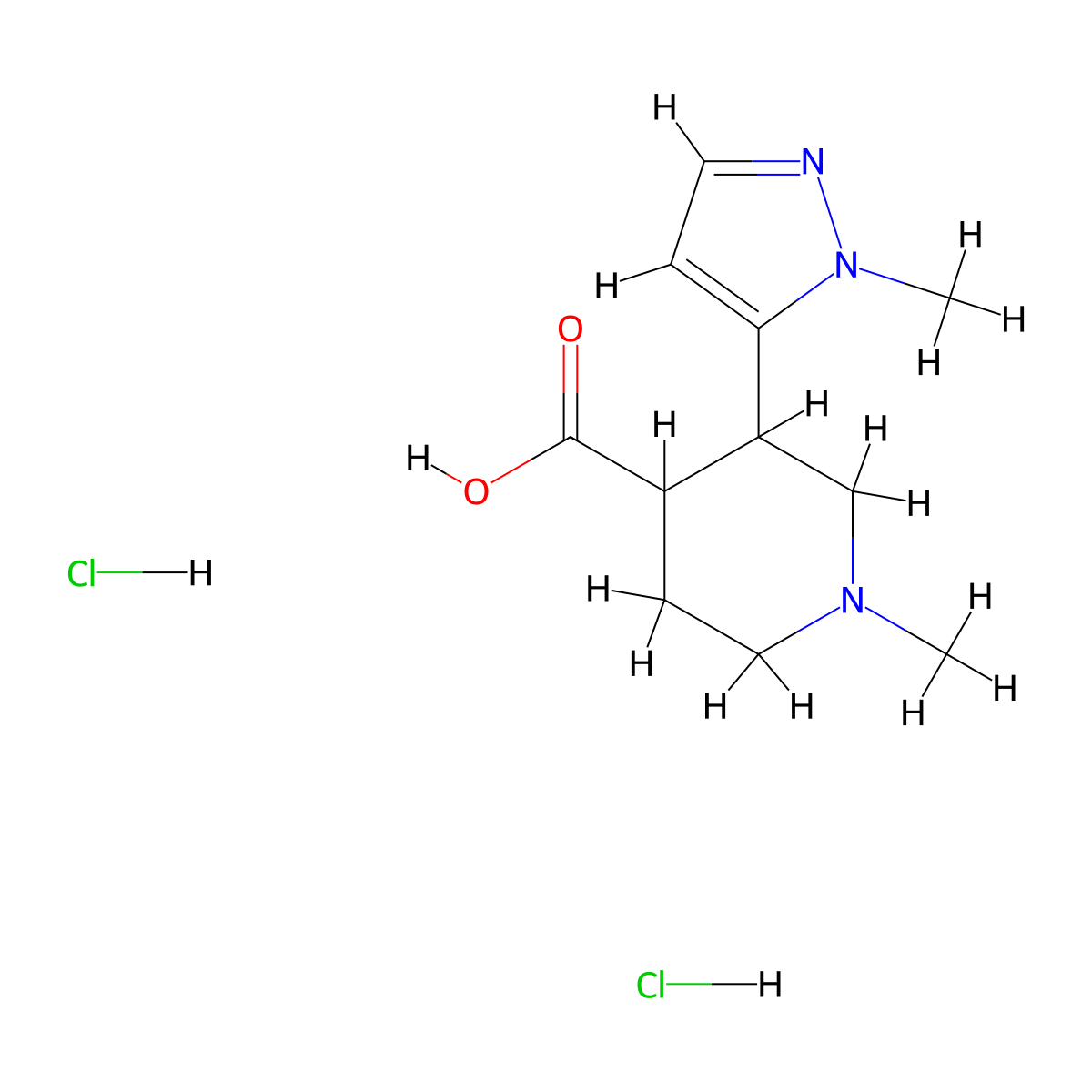 1-Methyl-3-(2-methylpyrazol-3-yl)piperidine-4-carboxylic acid;dihydrochloride molecular structure, CAS 2241129-15-5