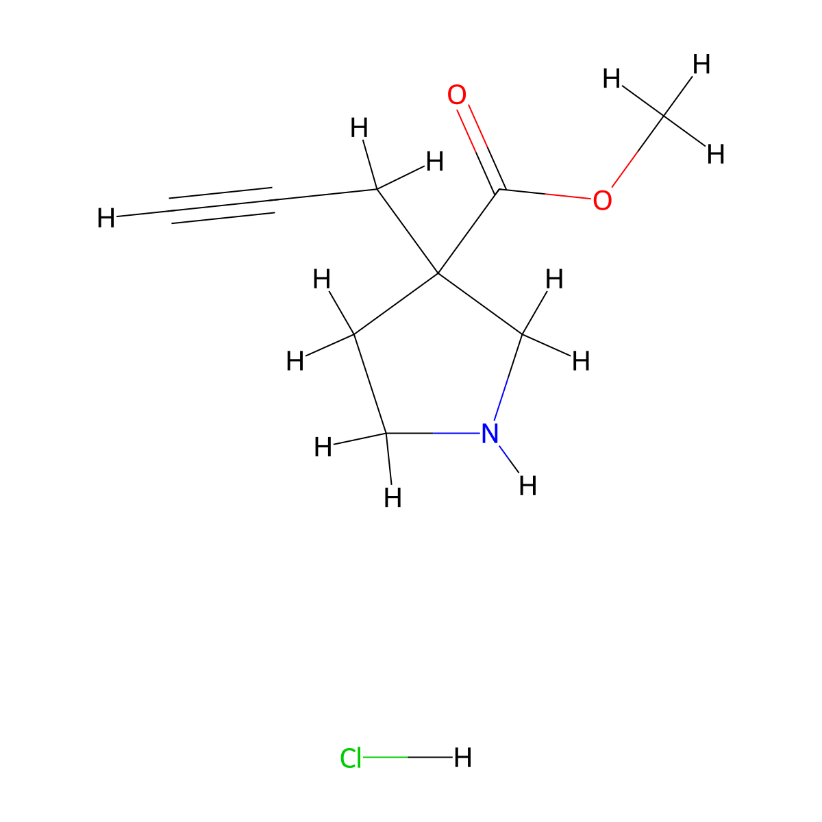 Methyl 3-(prop-2-yn-1-yl)pyrrolidine-3-carboxylate hydrochloride molecular structure, CAS 2241129-36-0