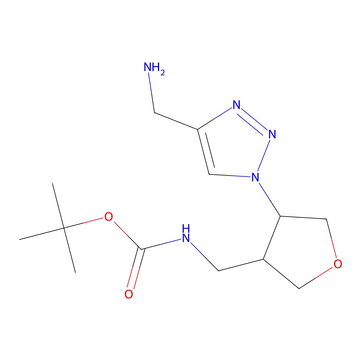 rac-tert-butylN-{[(3R,4R)-4-[4-(aminomethyl)-1H-1,2,3-triazol-1-yl]oxolan-3-yl]methyl}carbamate,trans molecular structure, CAS 2241129-41-7