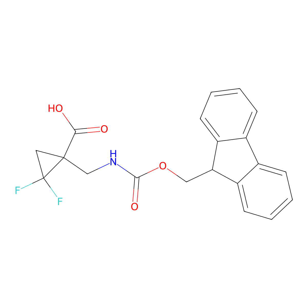 1-[({[(9H-fluoren-9-yl)methoxy]carbonyl}amino)methyl]-2,2-difluorocyclopropane-1-carboxylic acid molecular structure, CAS 2241129-96-2