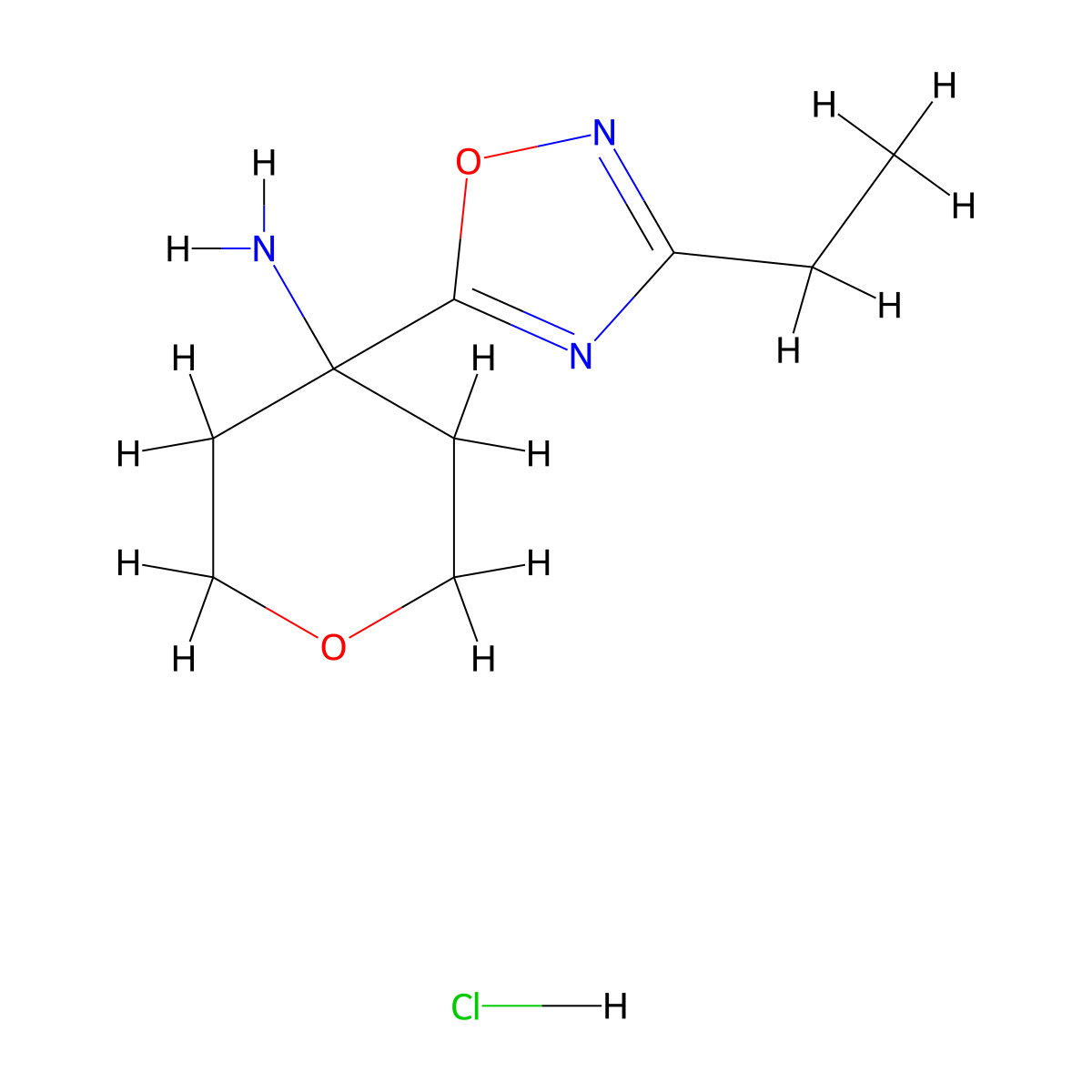 4-(3-Ethyl-1,2,4-oxadiazol-5-yl)oxan-4-amine hydrochloride molecular structure, CAS 2241130-29-8