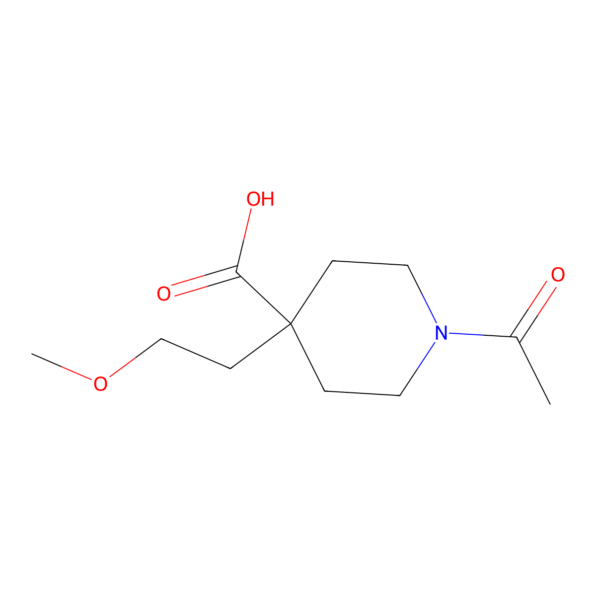 1-Acetyl-4-(2-methoxyethyl)piperidine-4-carboxylic acid molecular structure, CAS 2241130-30-1