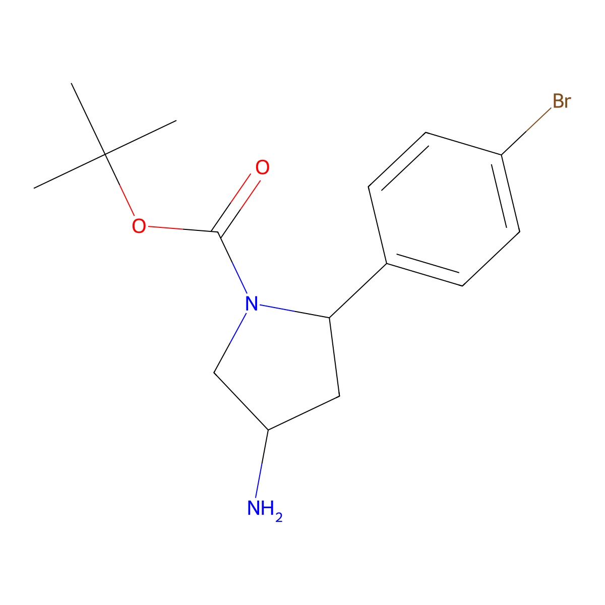 Tert-butyl 4-amino-2-(4-bromophenyl)pyrrolidine-1-carboxylate molecular structure, CAS 2241130-40-3