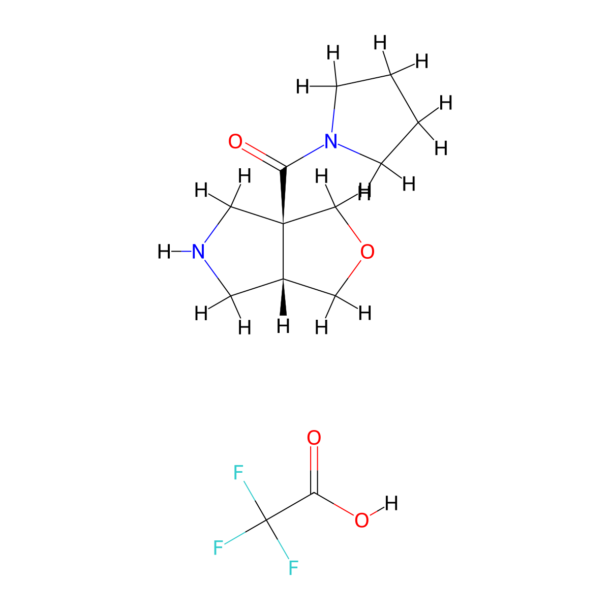 rac-1-[(3aR,6aR)-hexahydro-1H-furo[3,4-c]pyrrole-3a-carbonyl]pyrrolidine; trifluoroacetic acid molecular structure, CAS 2241130-46-9
